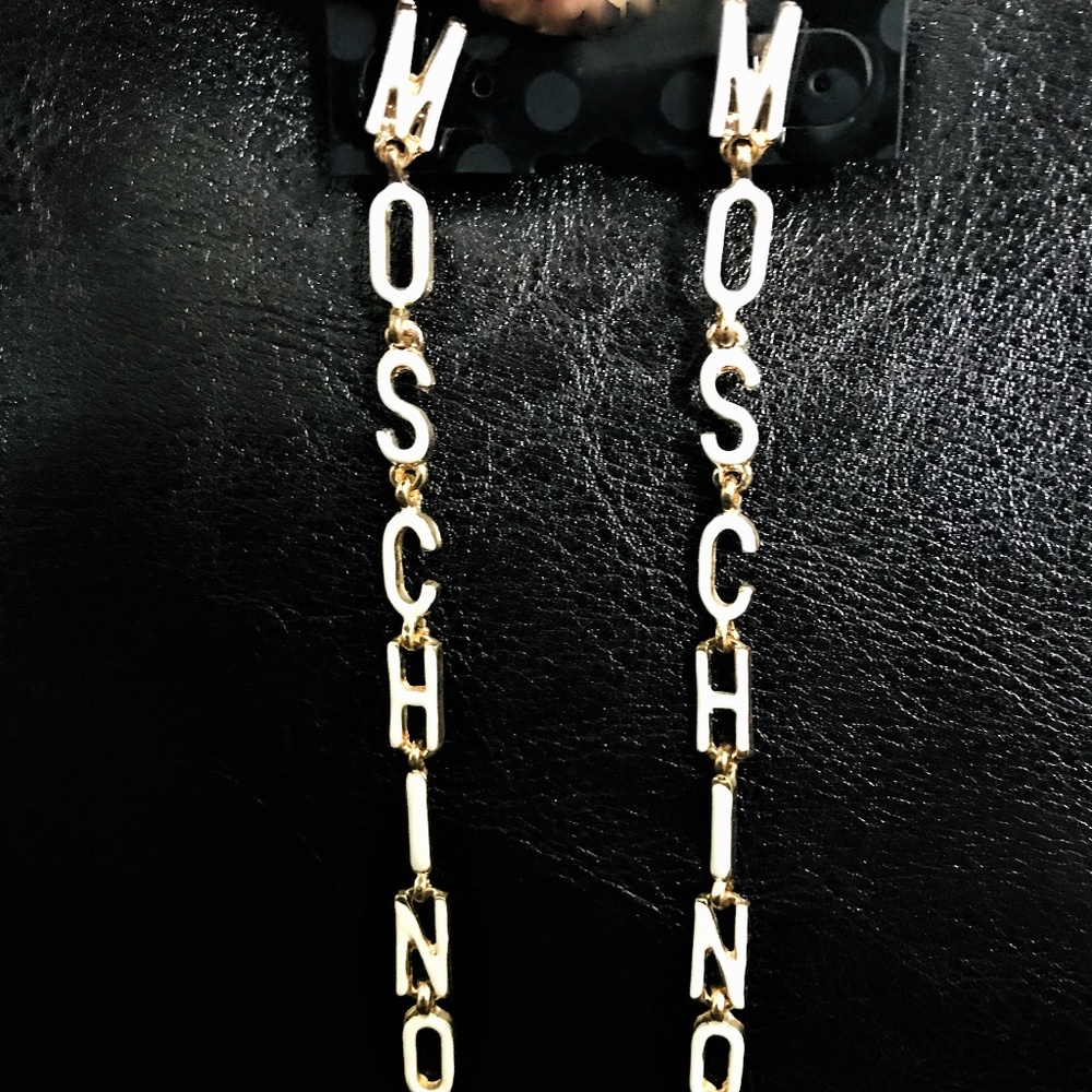 Moschino Dangly Earrings White and Gold